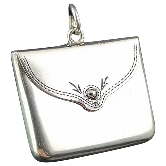 Antique Sterling silver stamp case pendant, Envelope, Edwardian