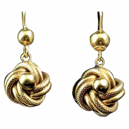 Antique Victorian Lovers knot earrings, 9ct gold