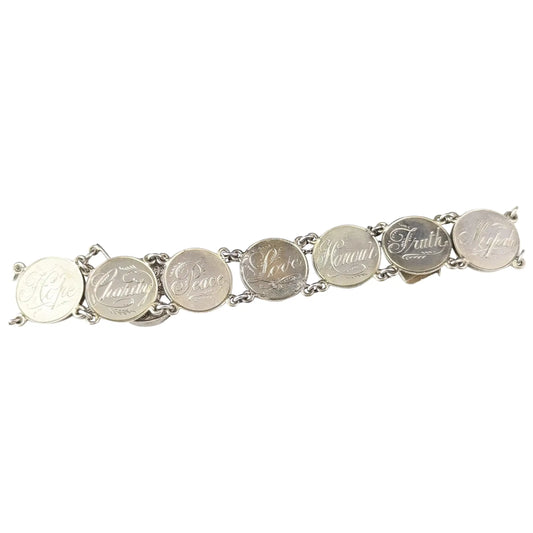 Antique Victorian silver Love token bracelet, coin bracelet