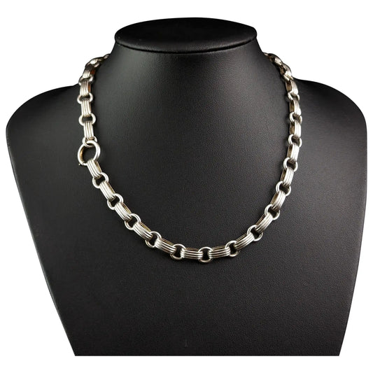 Antique Victorian silver collar necklace, Book chain