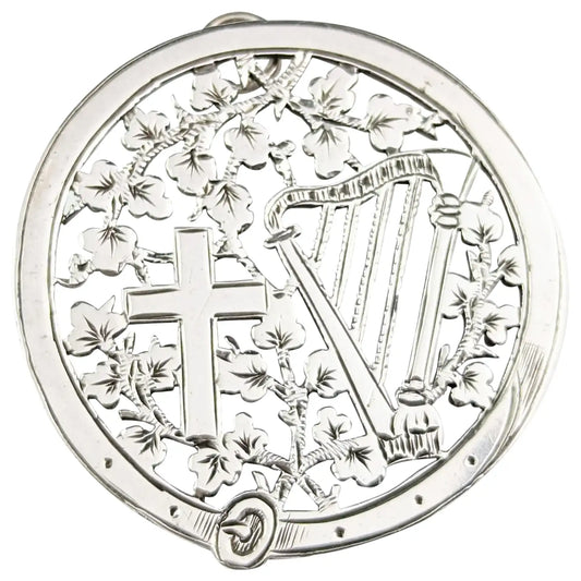 Antique Victorian silver pendant, Harp and Cross