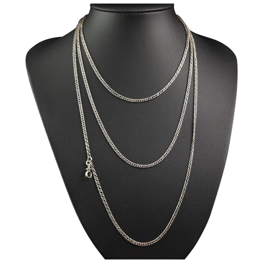 Antique sterling silver long chain necklace, Victorian