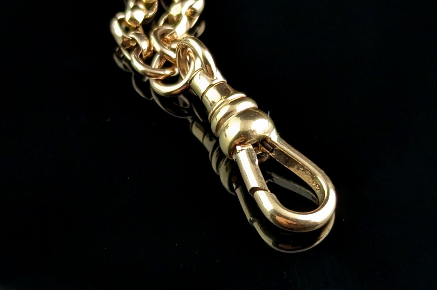 Antique 9ct gold fancy link long chain, longuard chain, Victorian