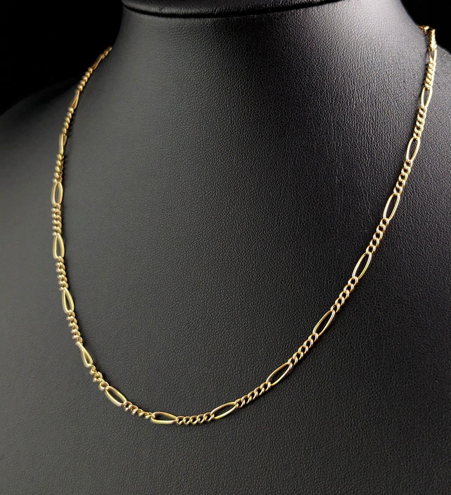 Antique 9ct gold figaro link chain necklace, Edwardian