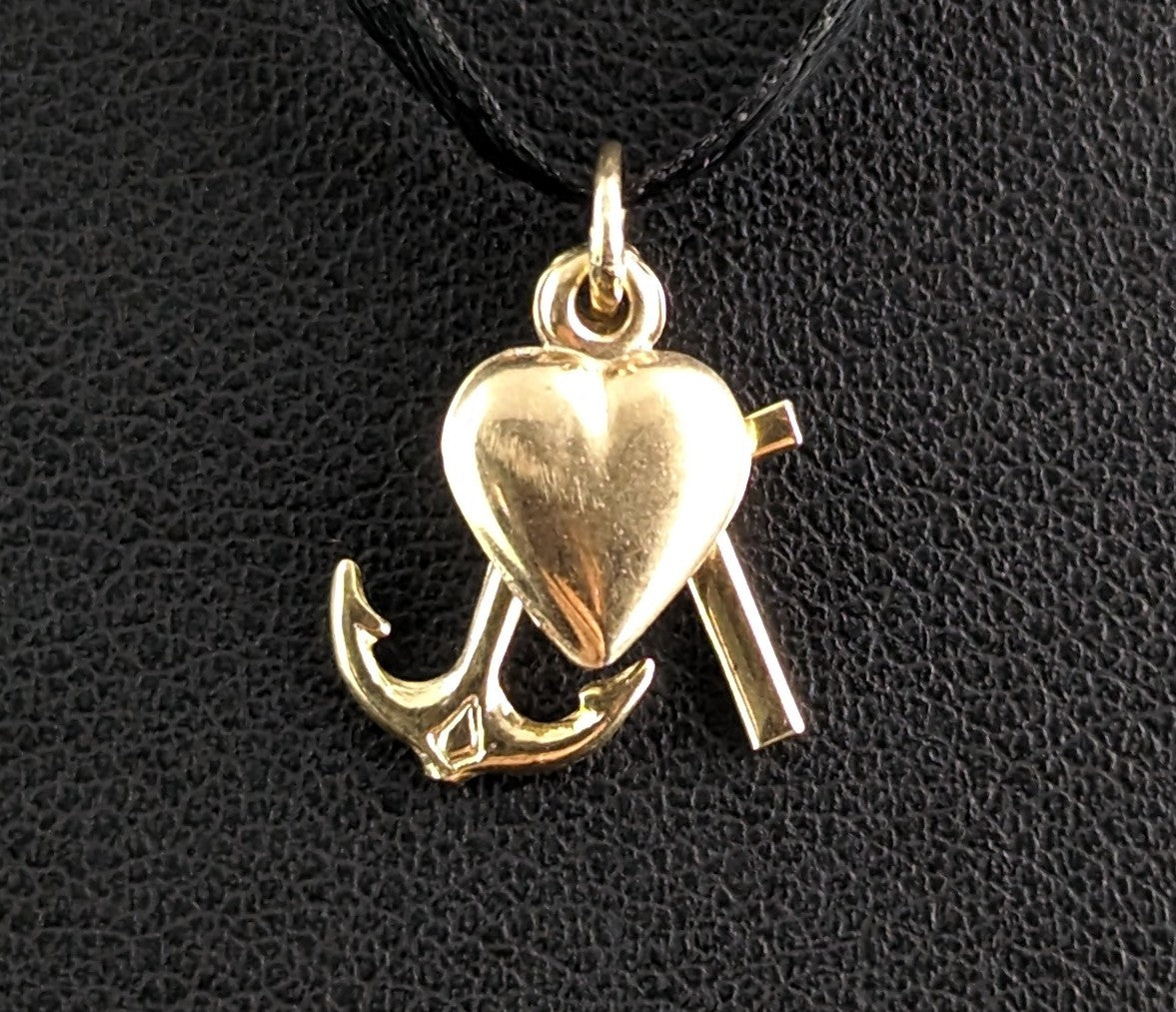 Vintage 9ct yellow gold Faith, Hope and Charity charm, pendant
