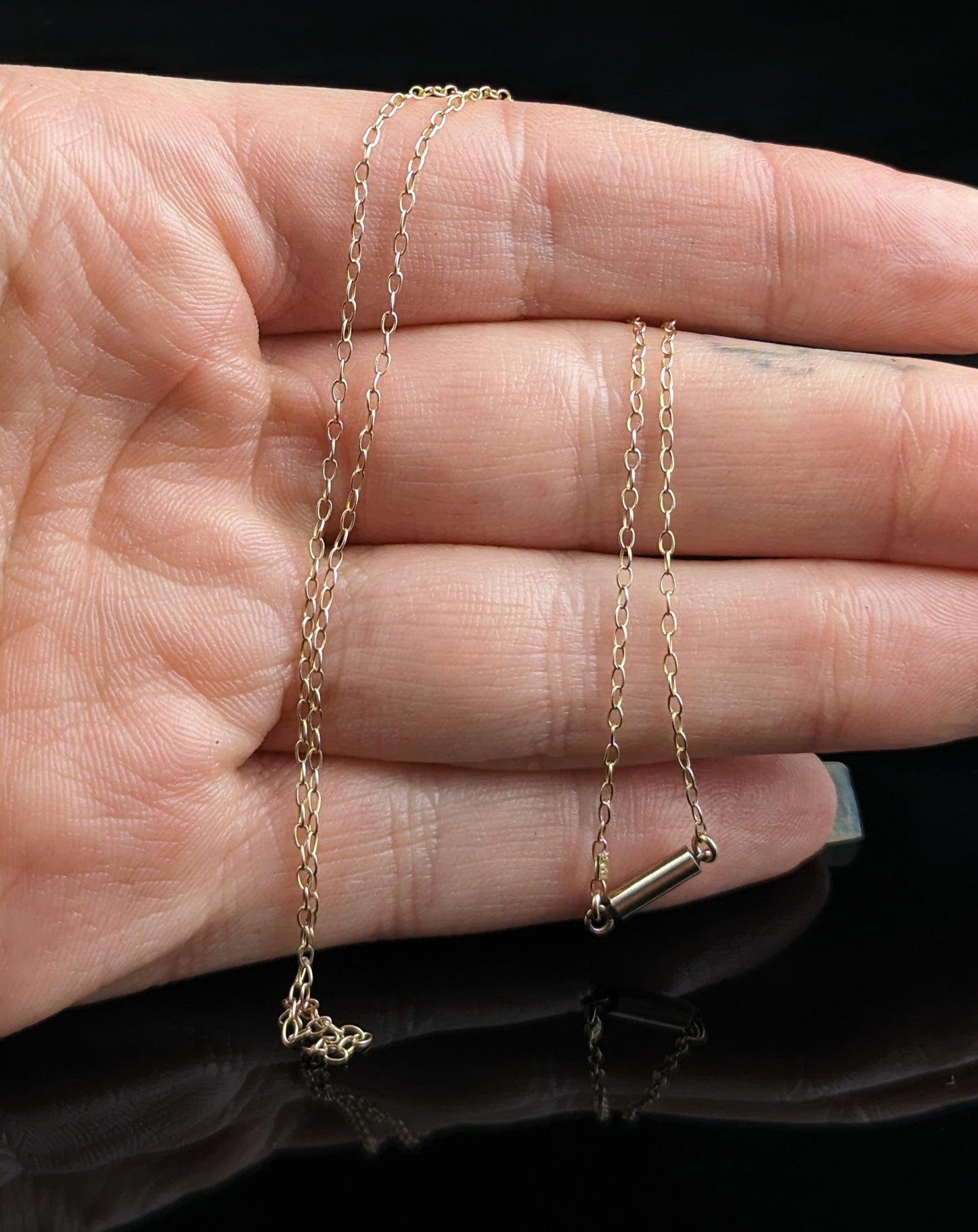 Antique 9k gold Trace link chain necklace, Dainty, Edwardian