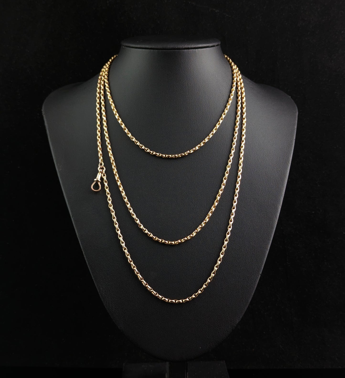 Antique 9k gold Long chain necklace, longuard, muff chsin, Victorian