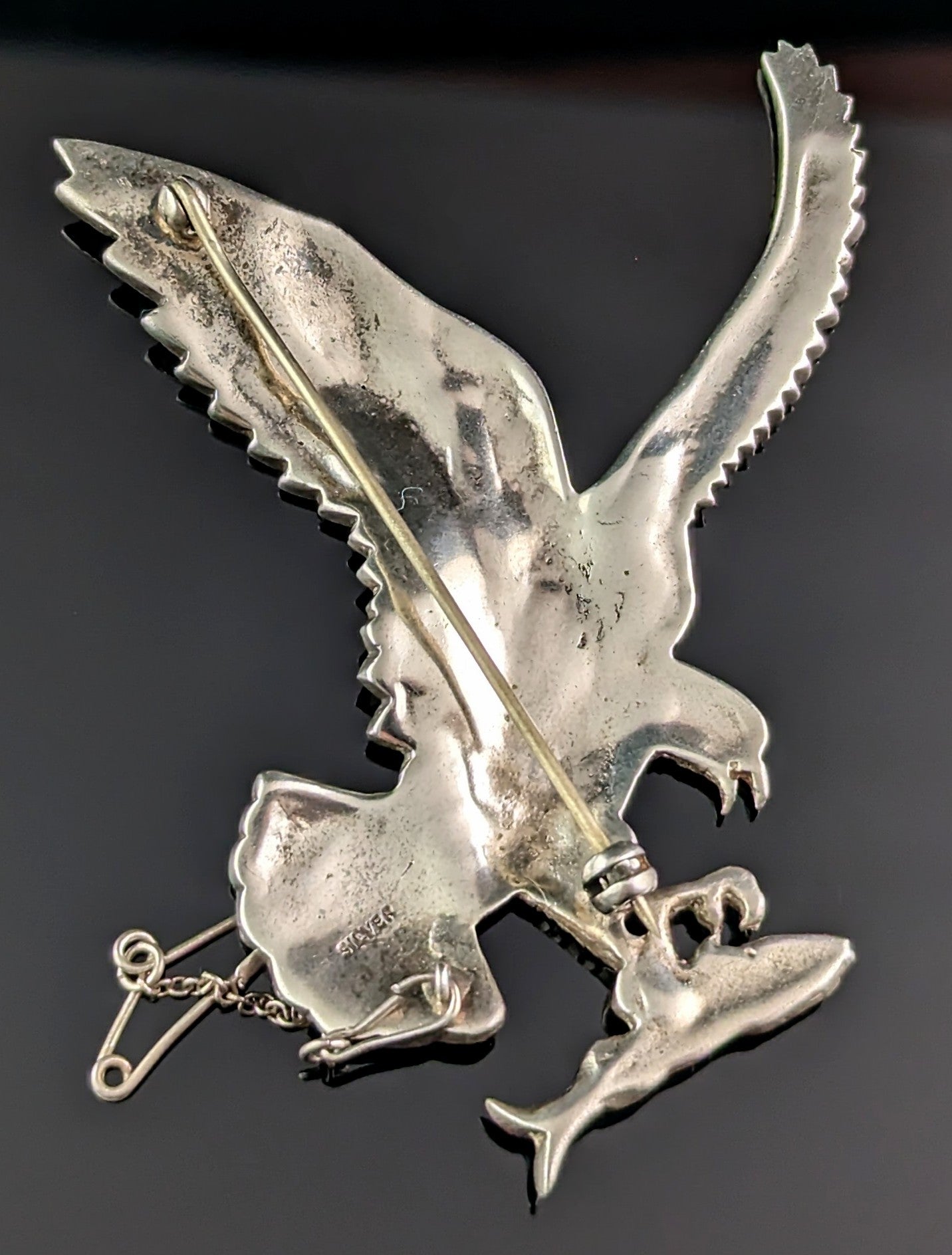Vintage Art Deco Marcasite Eagle brooch, Sterling silver