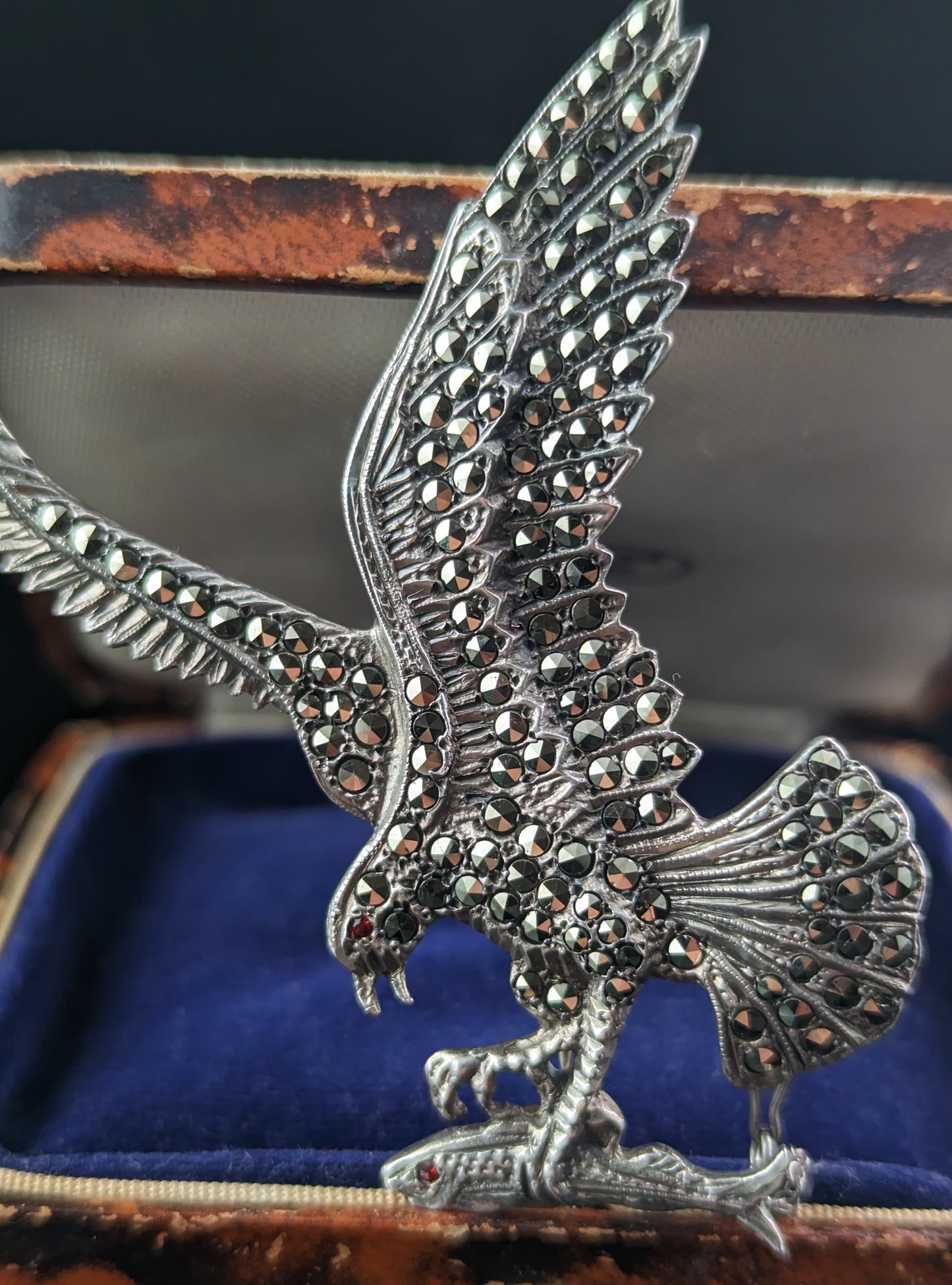 Vintage Art Deco Marcasite Eagle brooch, Sterling silver