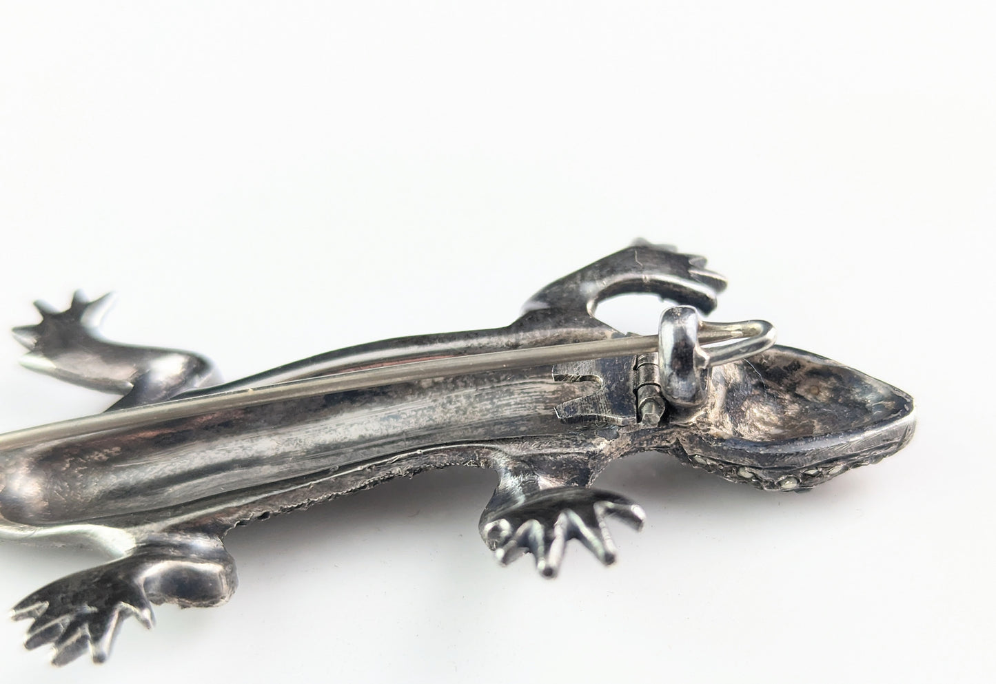 Vintage Art Deco Marcasite lizard brooch, 800 silver