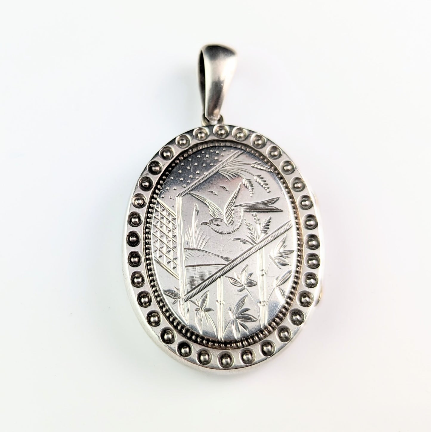 Antique Victorian silver locket pendant, Birds, Aesthetic