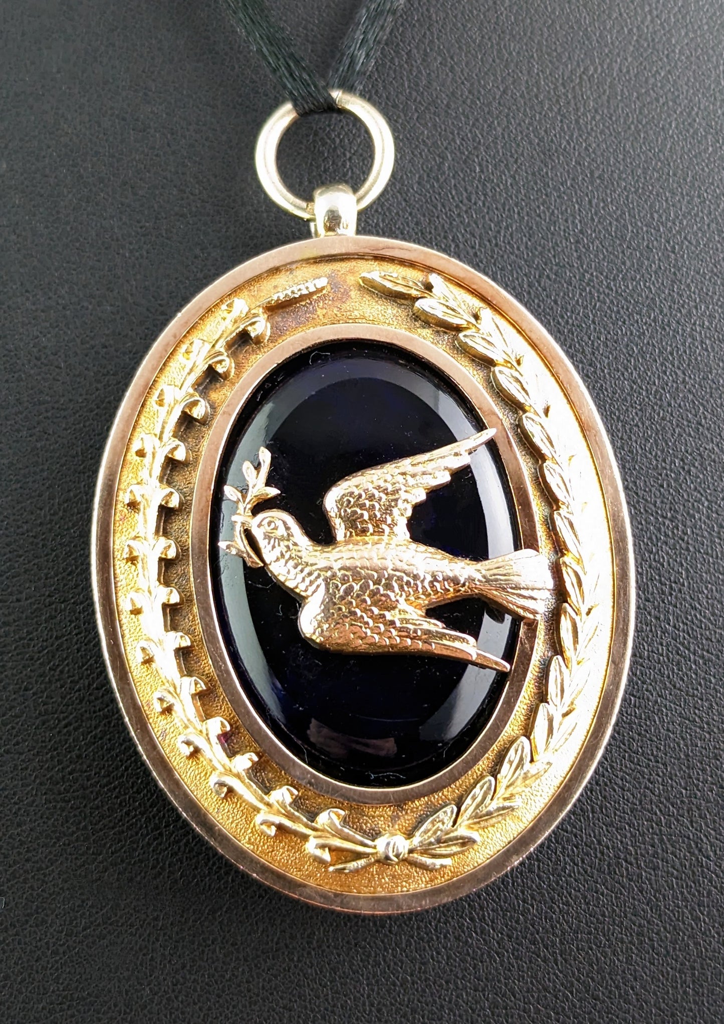 Vintage Art Deco Dove of Peace pendant, Silver gilt and Blue Glass