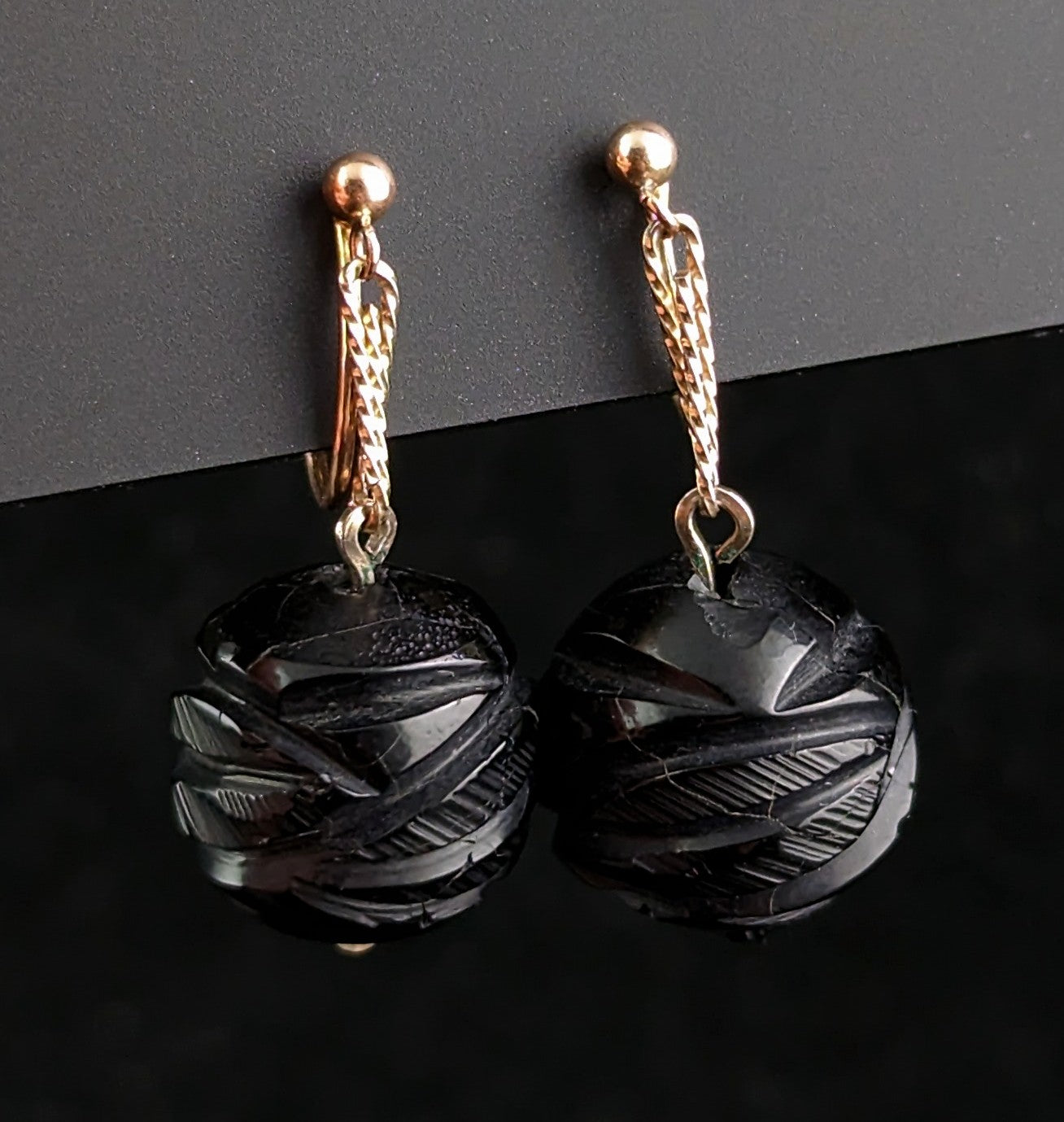 Carved jet earrings hotsell