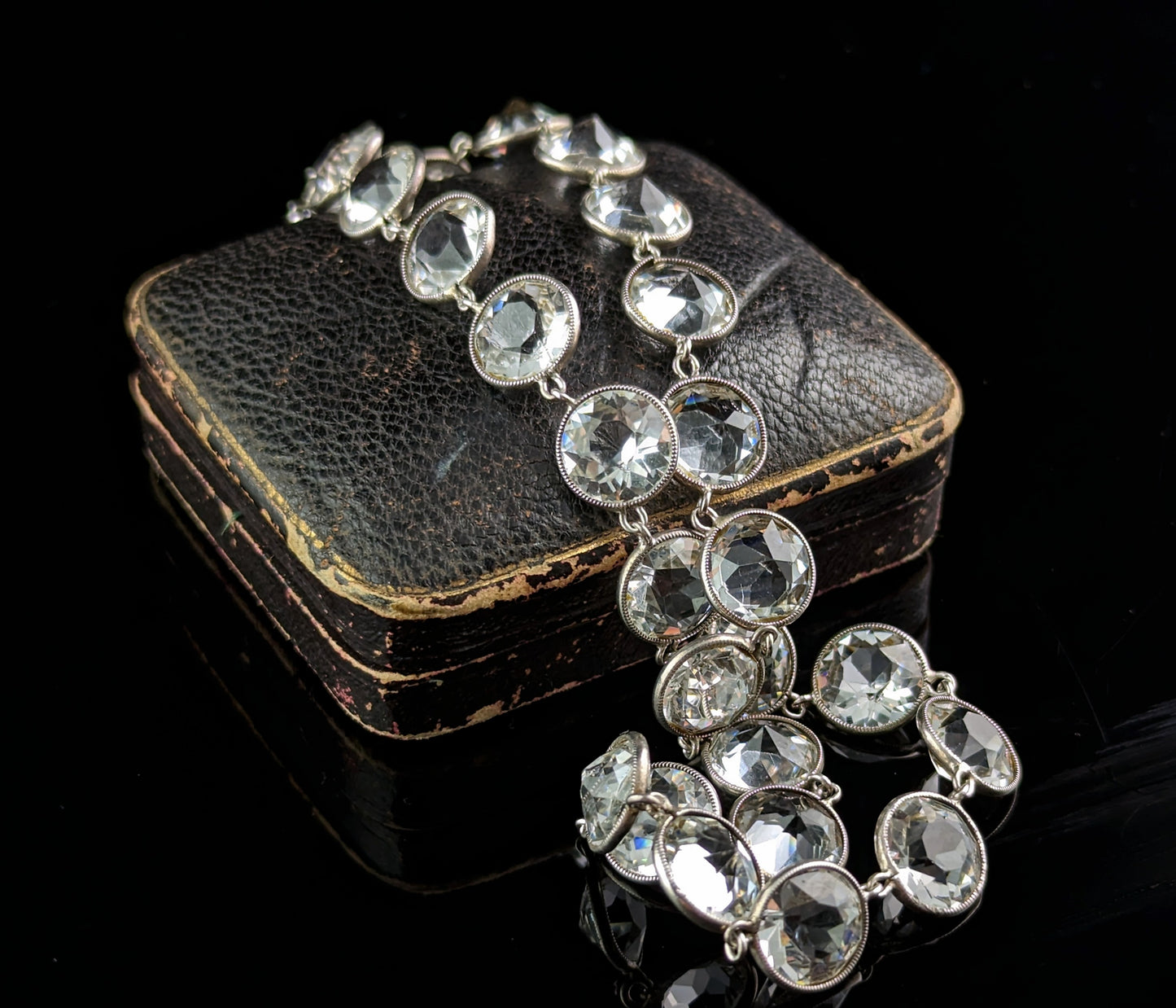 Antique Paste Riviere necklace, sterling silver, Edwardian