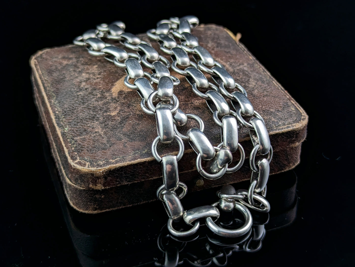 Antique silver book chain collar necklace, Victorian