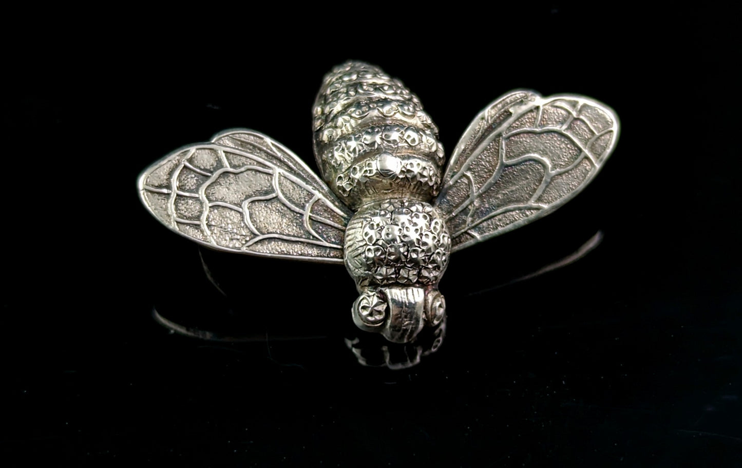 Antique silver Bee brooch, Victorian sterling silver insect pin