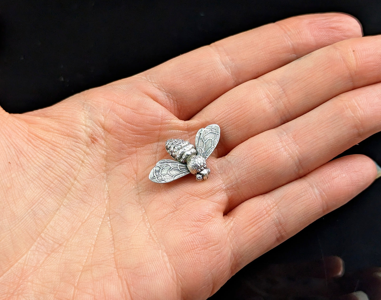 Antique silver Bee brooch, Victorian sterling silver insect pin