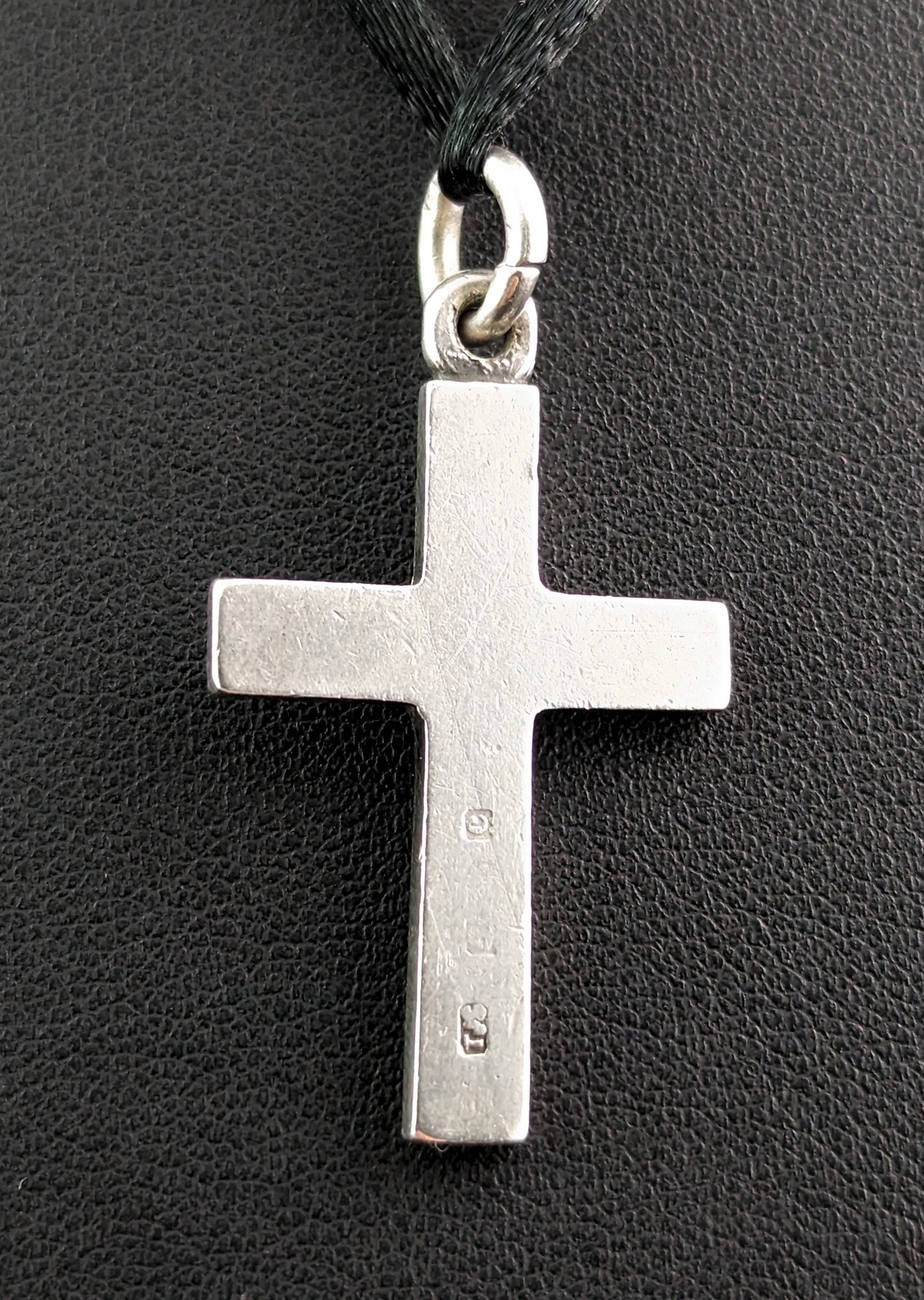 Antique Victorian silver cross pendant, mourning, Winifred