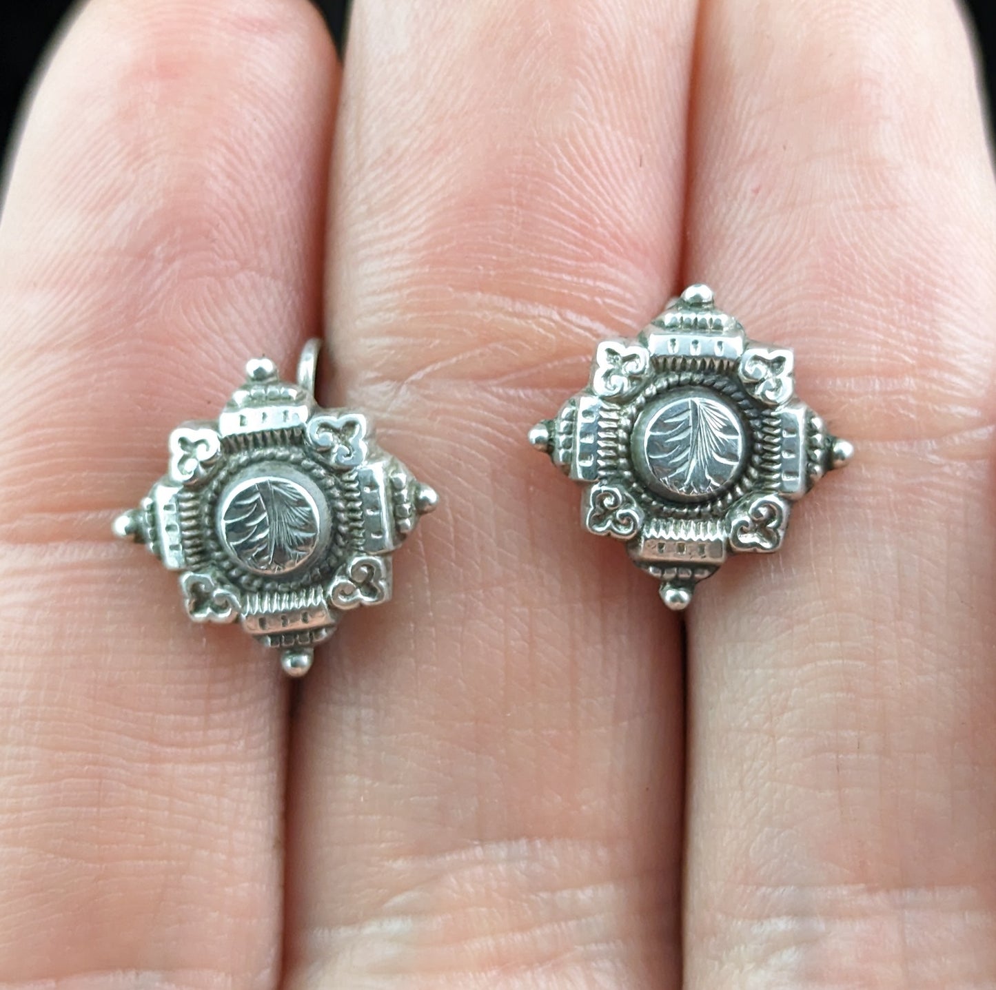 Antique Victorian sterling silver earrings, Aesthetic