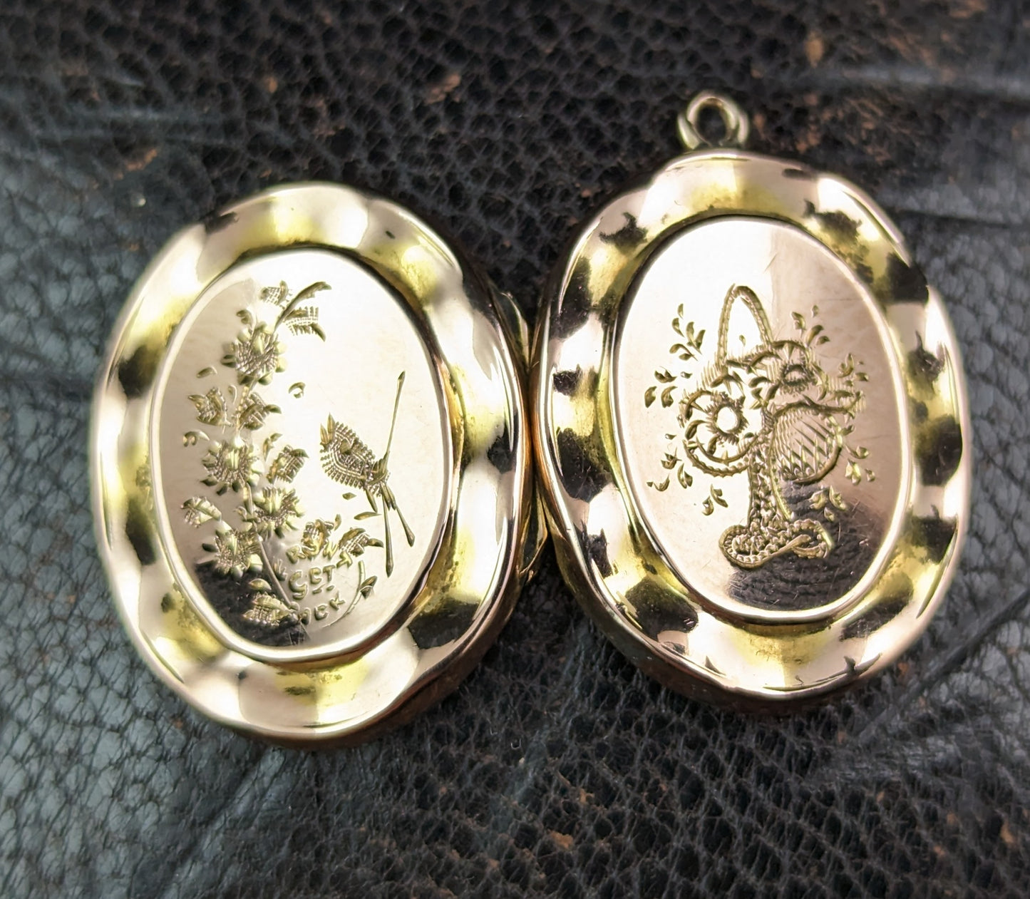 Antique 9ct gold front and back locket pendant, Floral, Edwardian