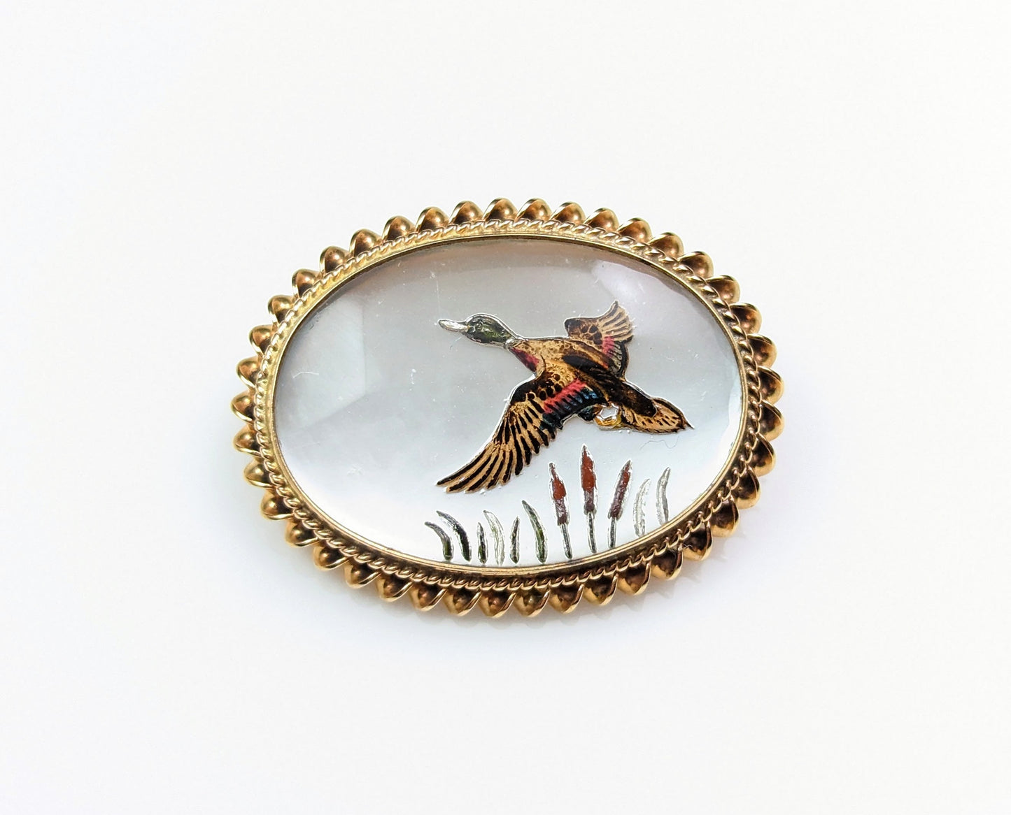 Vintage Essex crystal flying duck brooch, 9ct gold
