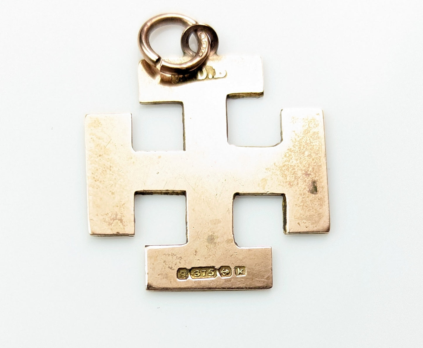 Antique 9k gold Jerusalem cross pendant, engraved