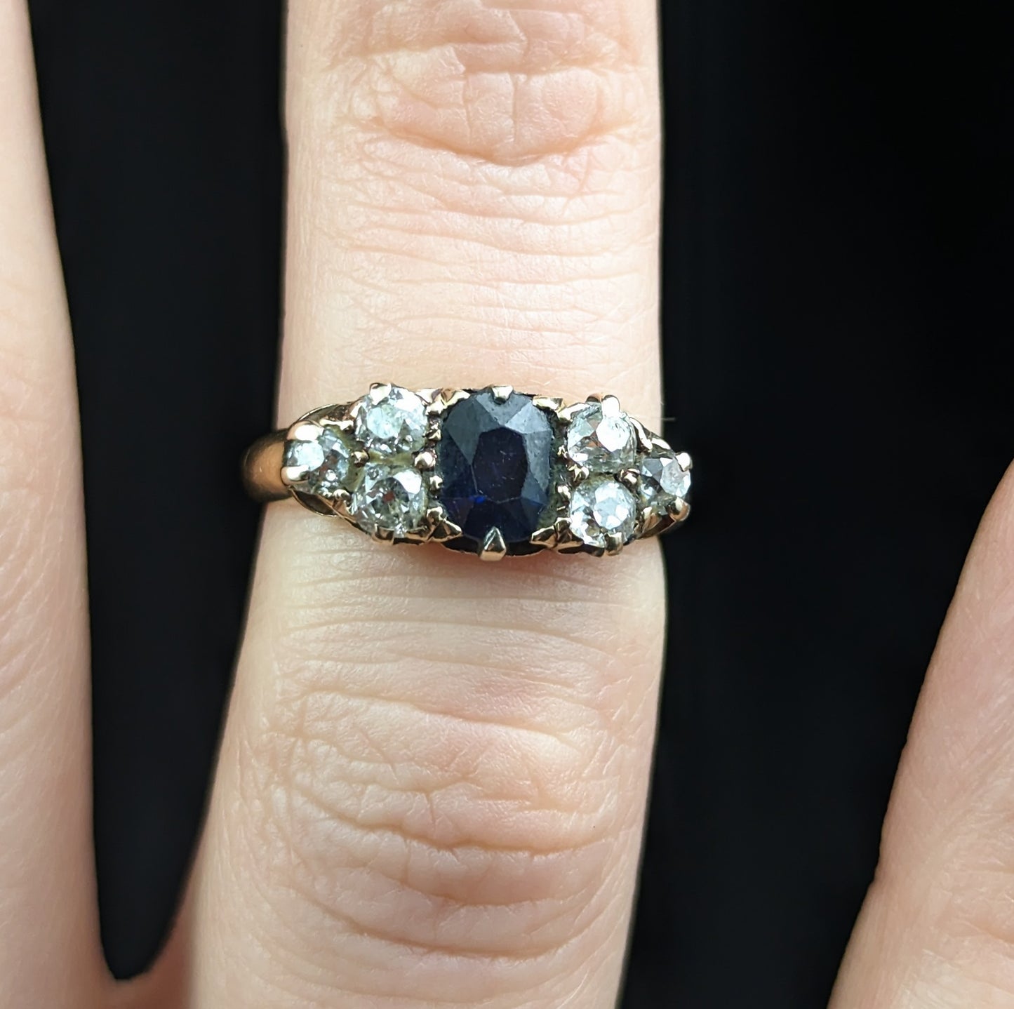 Antique Sapphire and Diamond ring, 18ct yellow gold, Victorian