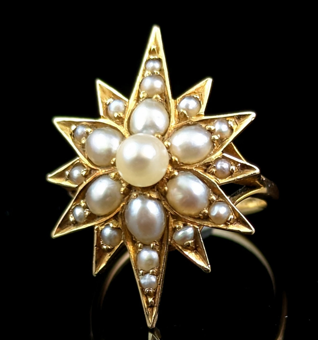 Antique Pearl star ring, 18ct yellow gold, conversion