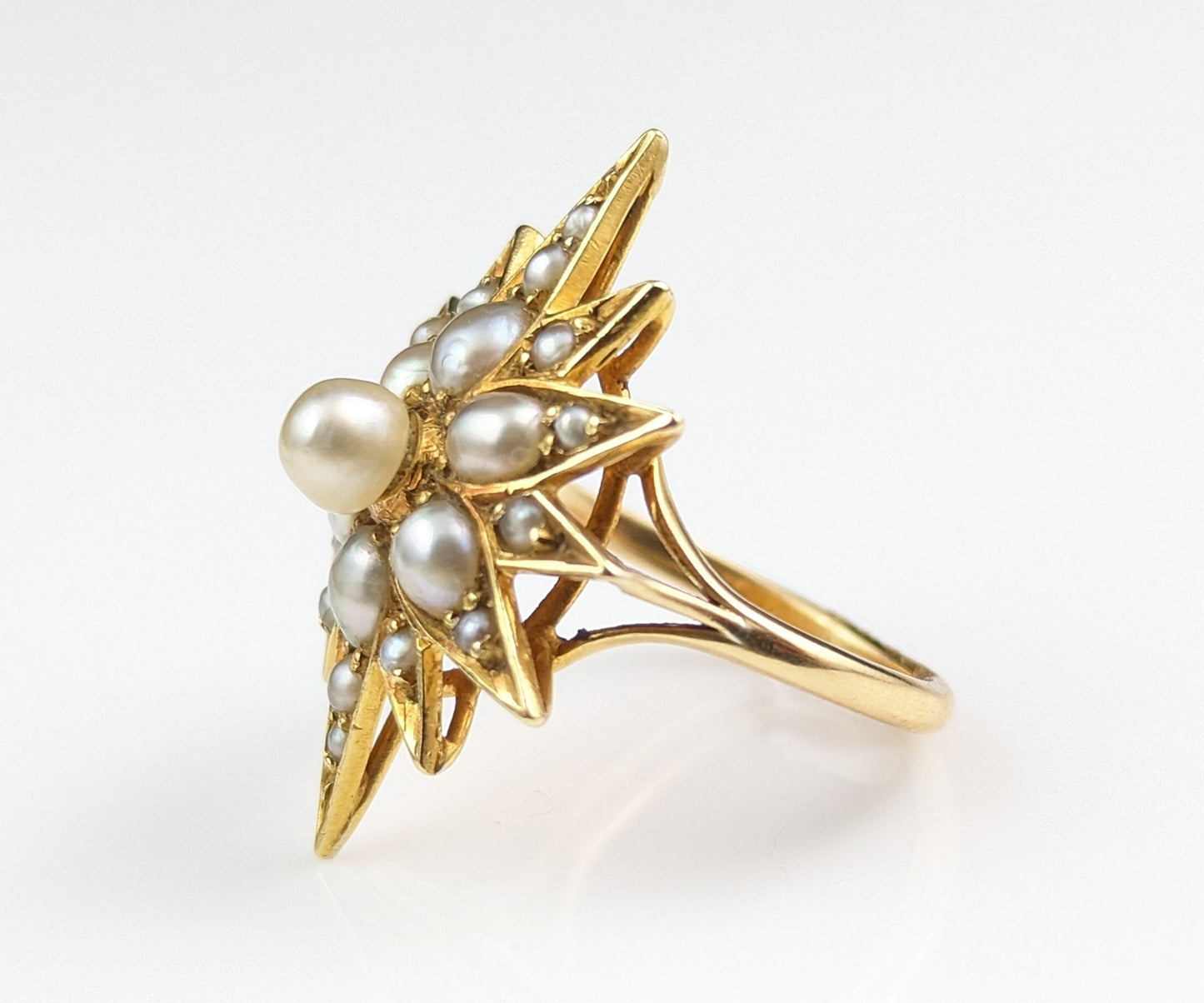 Antique Pearl star ring, 18ct yellow gold, conversion