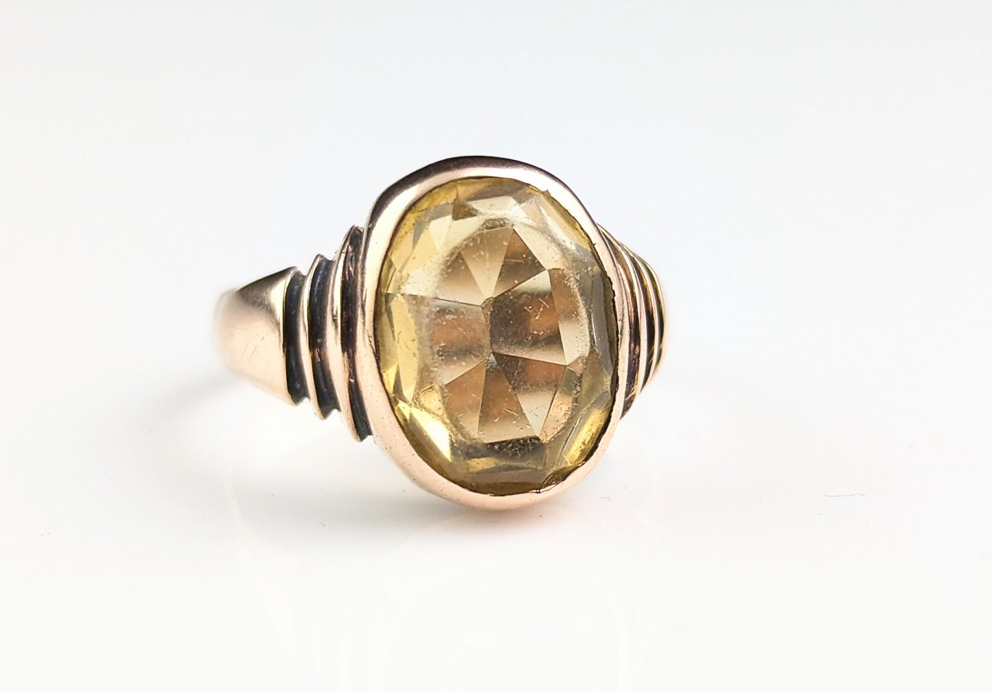 Antique citrine solitaire ring, 9ct gold, Victorian