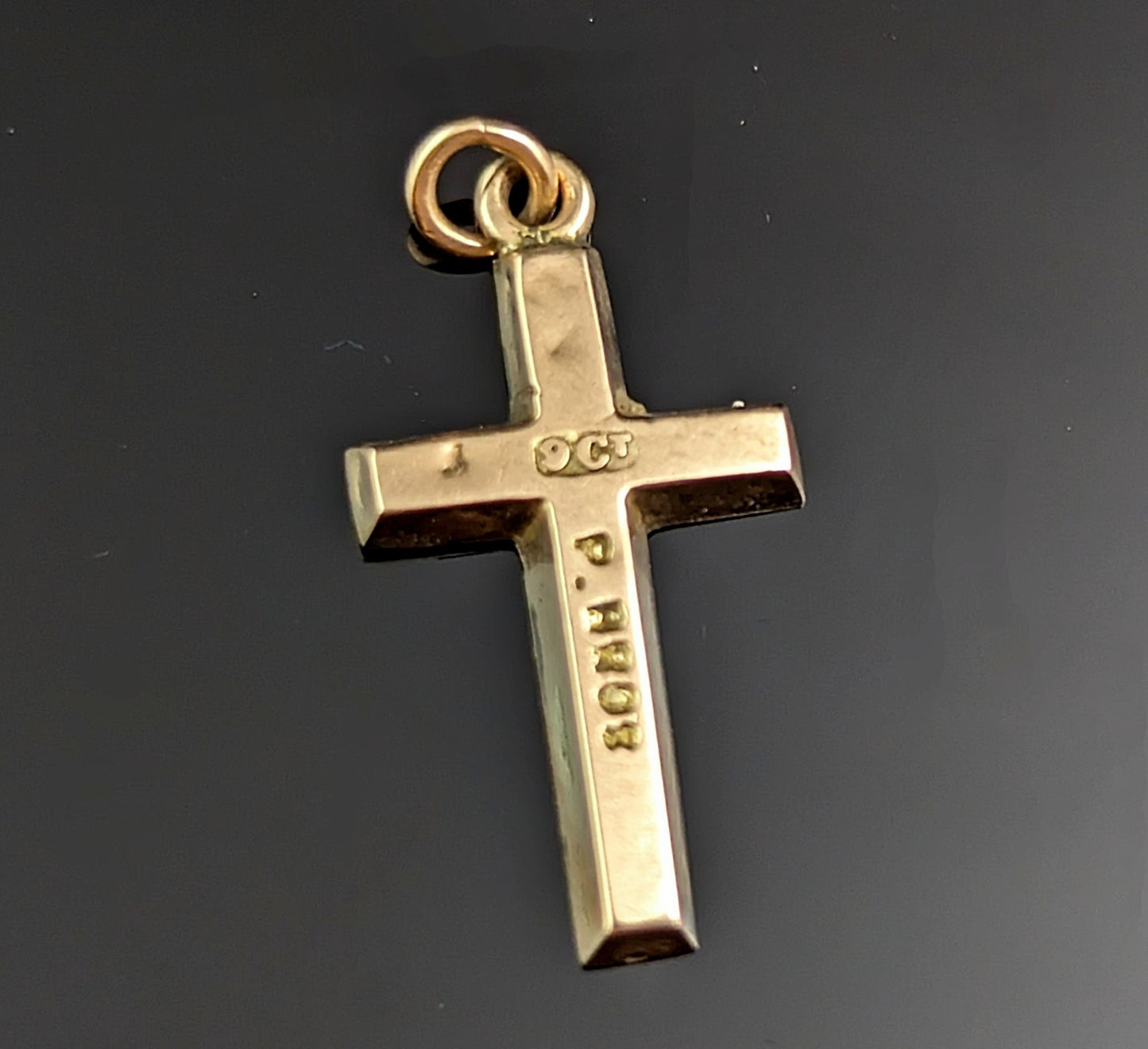 Tiny antique 9ct gold cross pendant, floral engraved