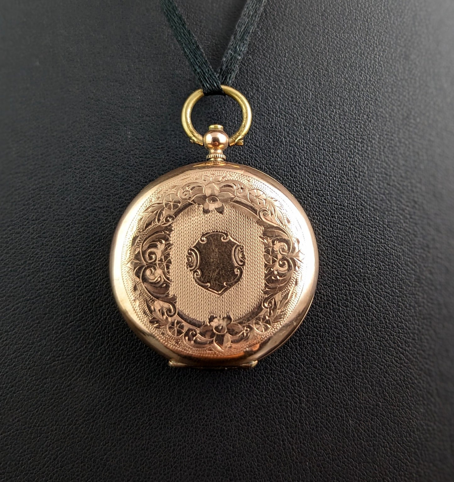 Antique 9ct gold ladies pocket watch, floral, fob watch