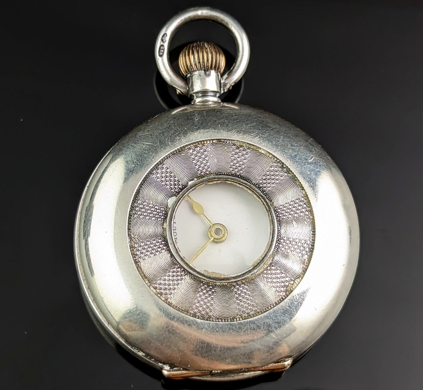 Antique Sterling silver half hunter pocket watch, fob watch