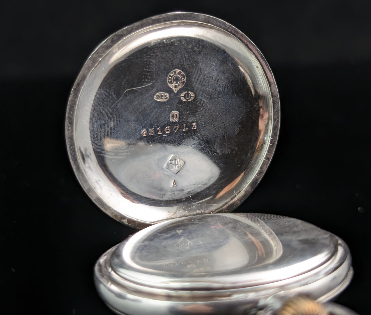 Antique Sterling silver half hunter pocket watch, fob watch