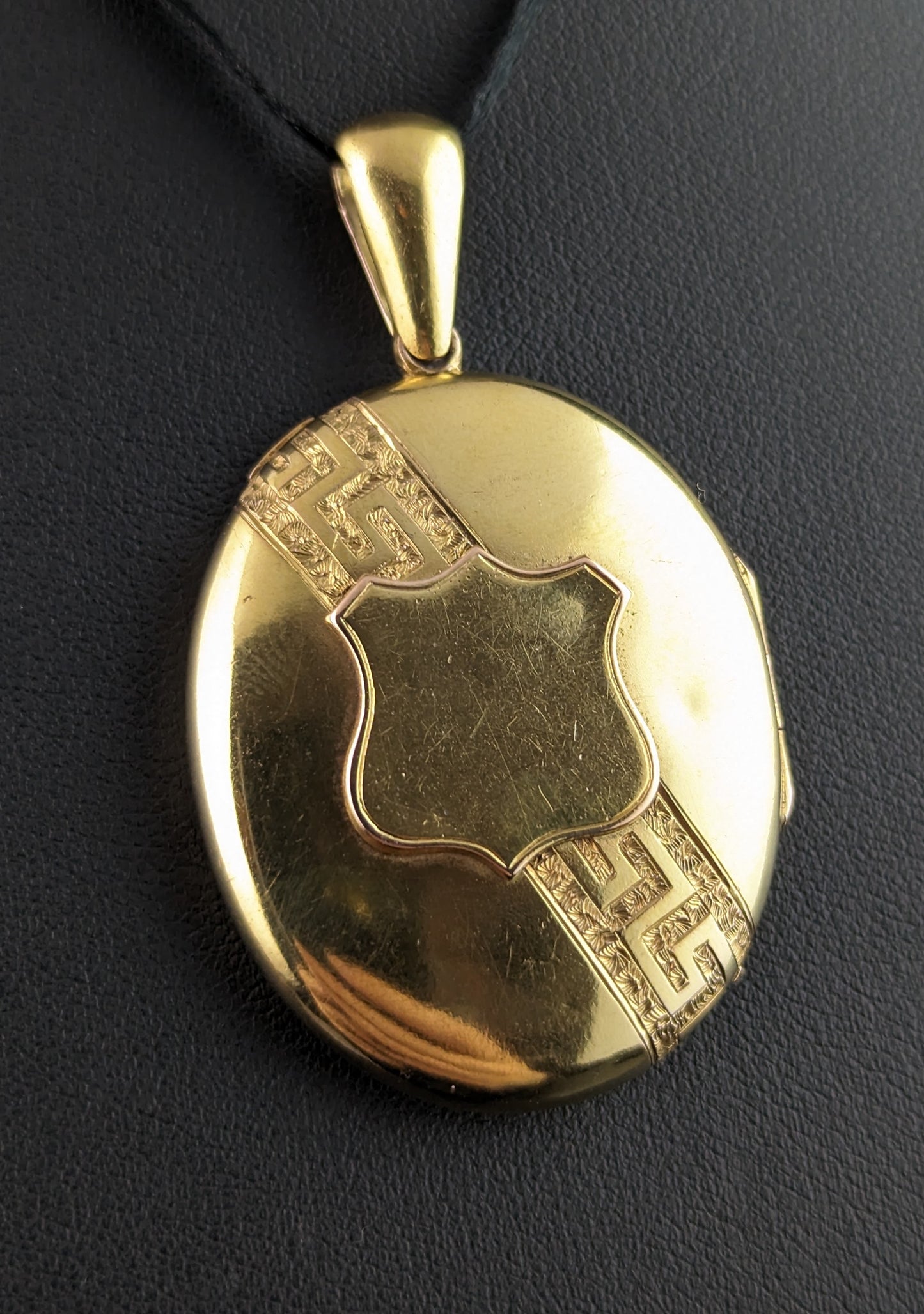 Antique 15ct gold locket pendant, Greek key, Victorian