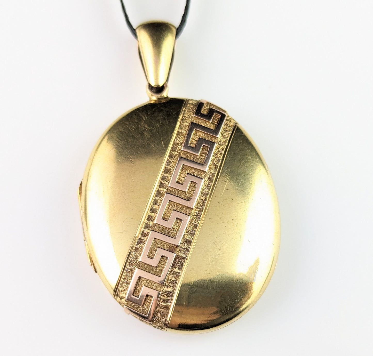 Antique 15ct gold locket pendant, Greek key, Victorian