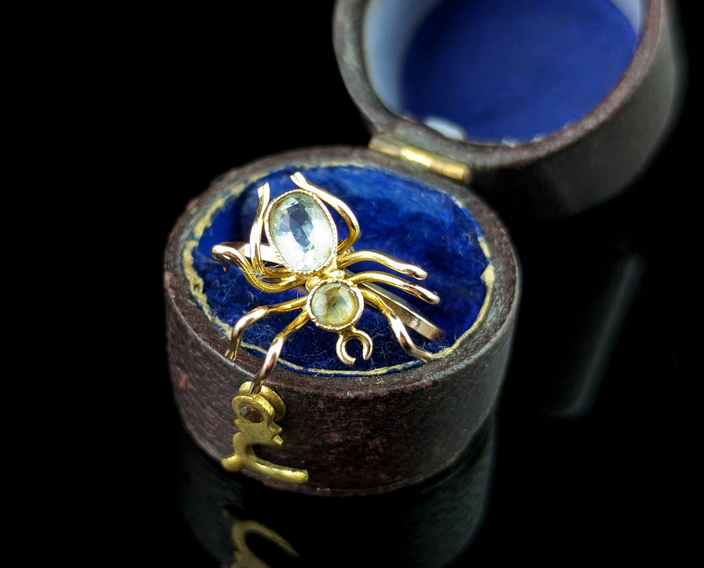Antique Spider conversion ring, 9ct gold, Spinel and paste