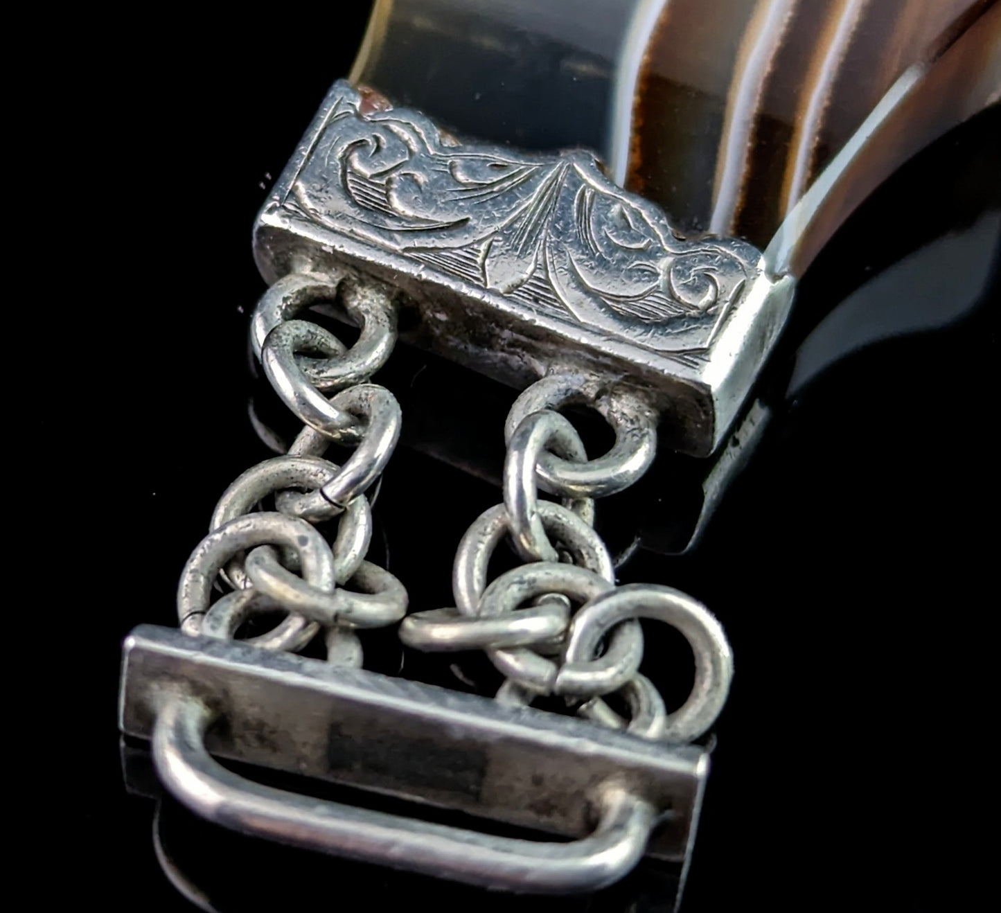 Antique Scottish agate bracelet, sterling silver, Victorian