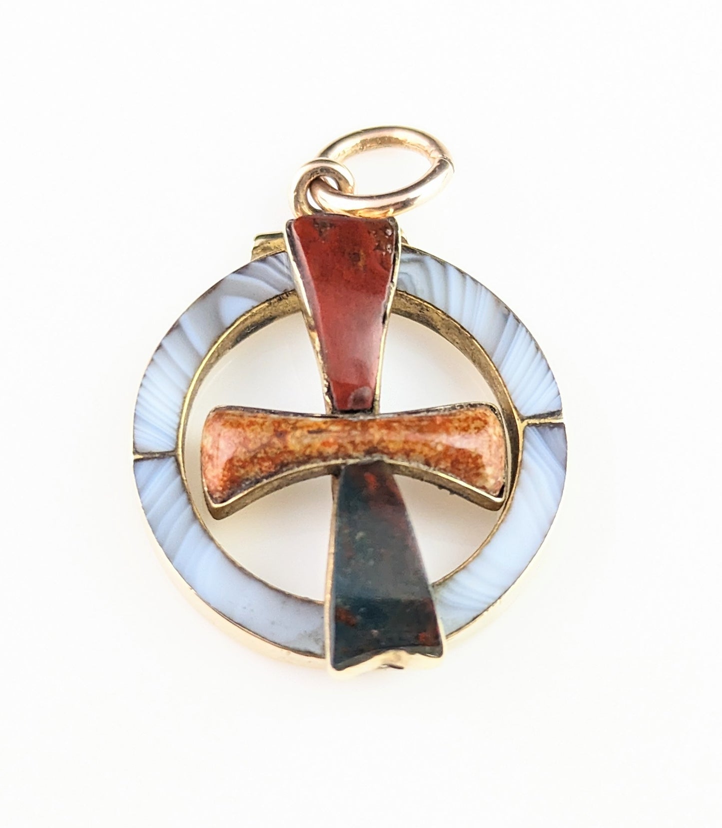 Antique Scottish agate cross pendant, 9ct gold