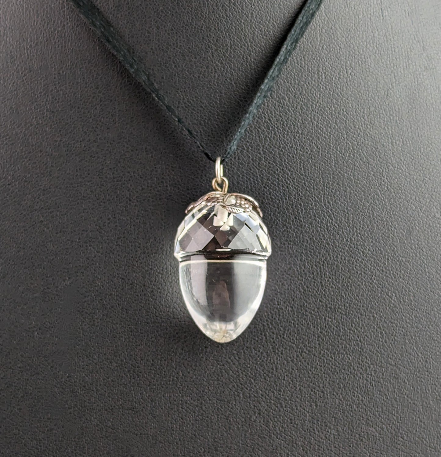 Antique Rock crystal acorn pendant, sterling silver, Victorian