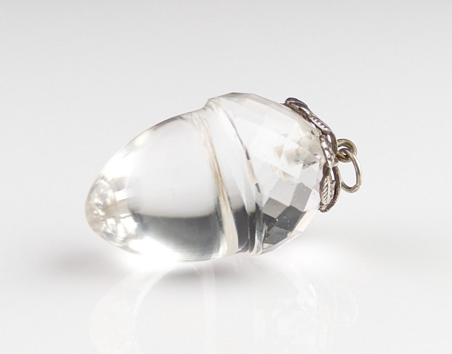 Antique Rock crystal acorn pendant, sterling silver, Victorian