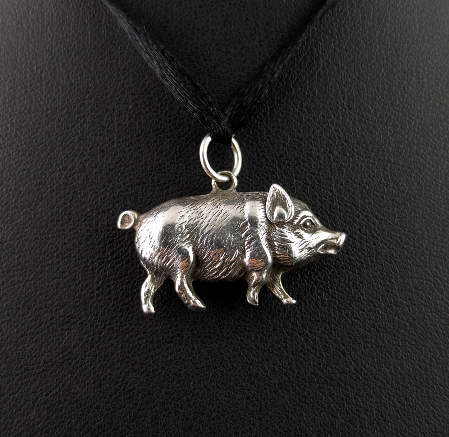 Antique Victorian silver lucky pig pendant