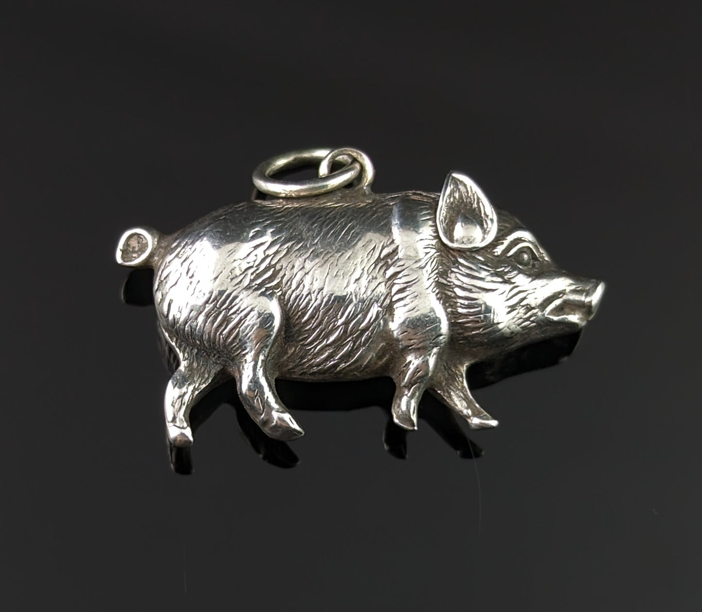 Antique Victorian silver lucky pig pendant