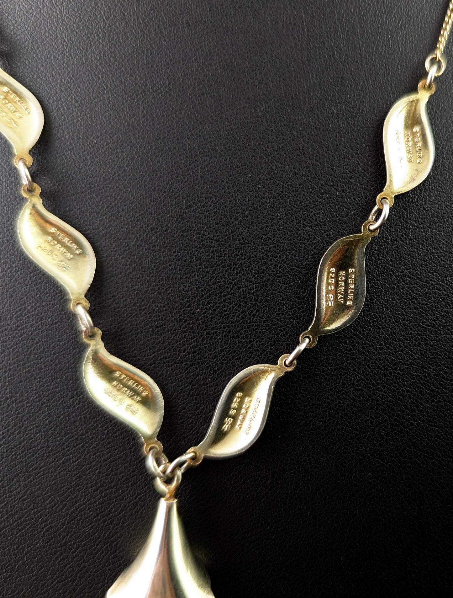 Vintage Norwegian enamelled silver flower necklace, Askel Holmsen