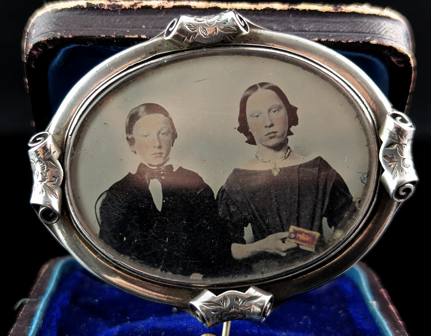 Antique Victorian silver pendant brooch, Portrait, sterling silver