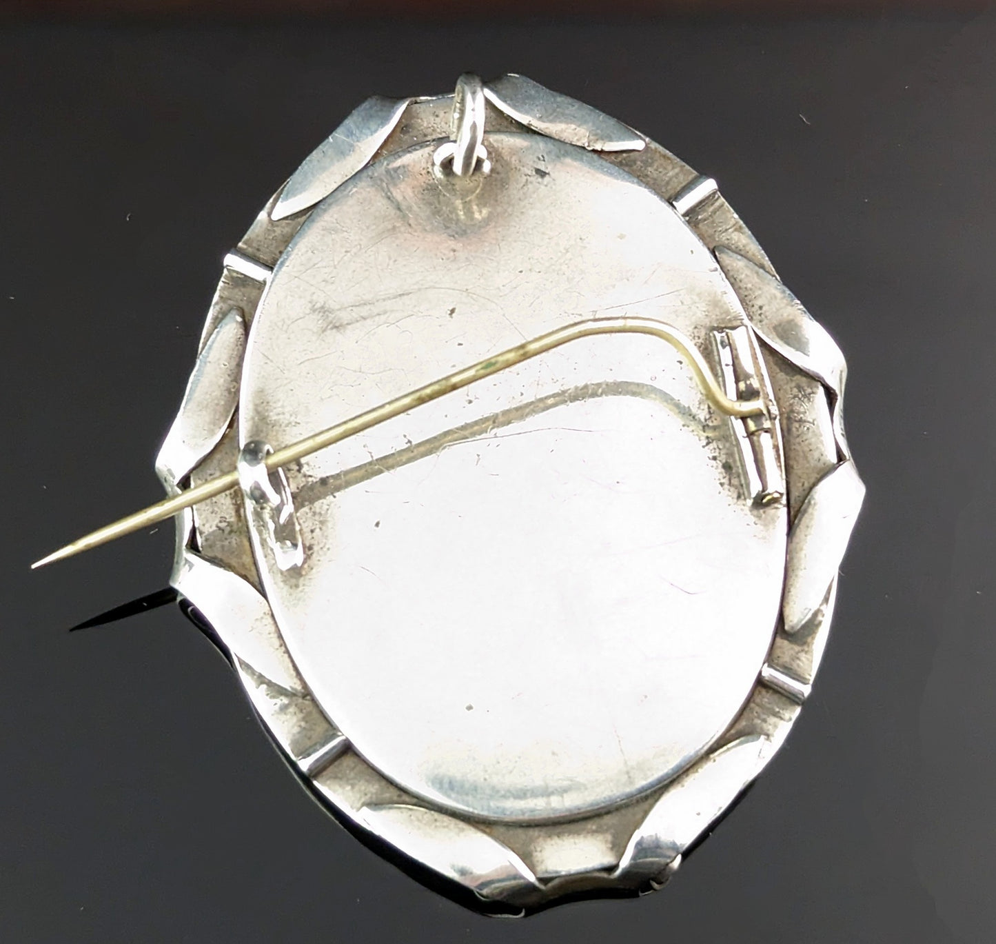 Antique Victorian silver pendant brooch, Portrait, sterling silver