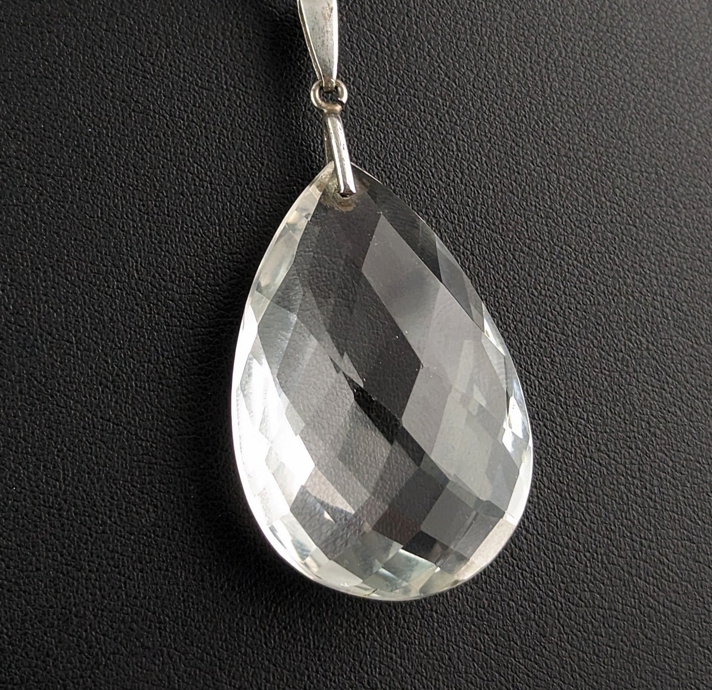 Antique Art Deco Rock Crystal briolette pendant, sterling silver