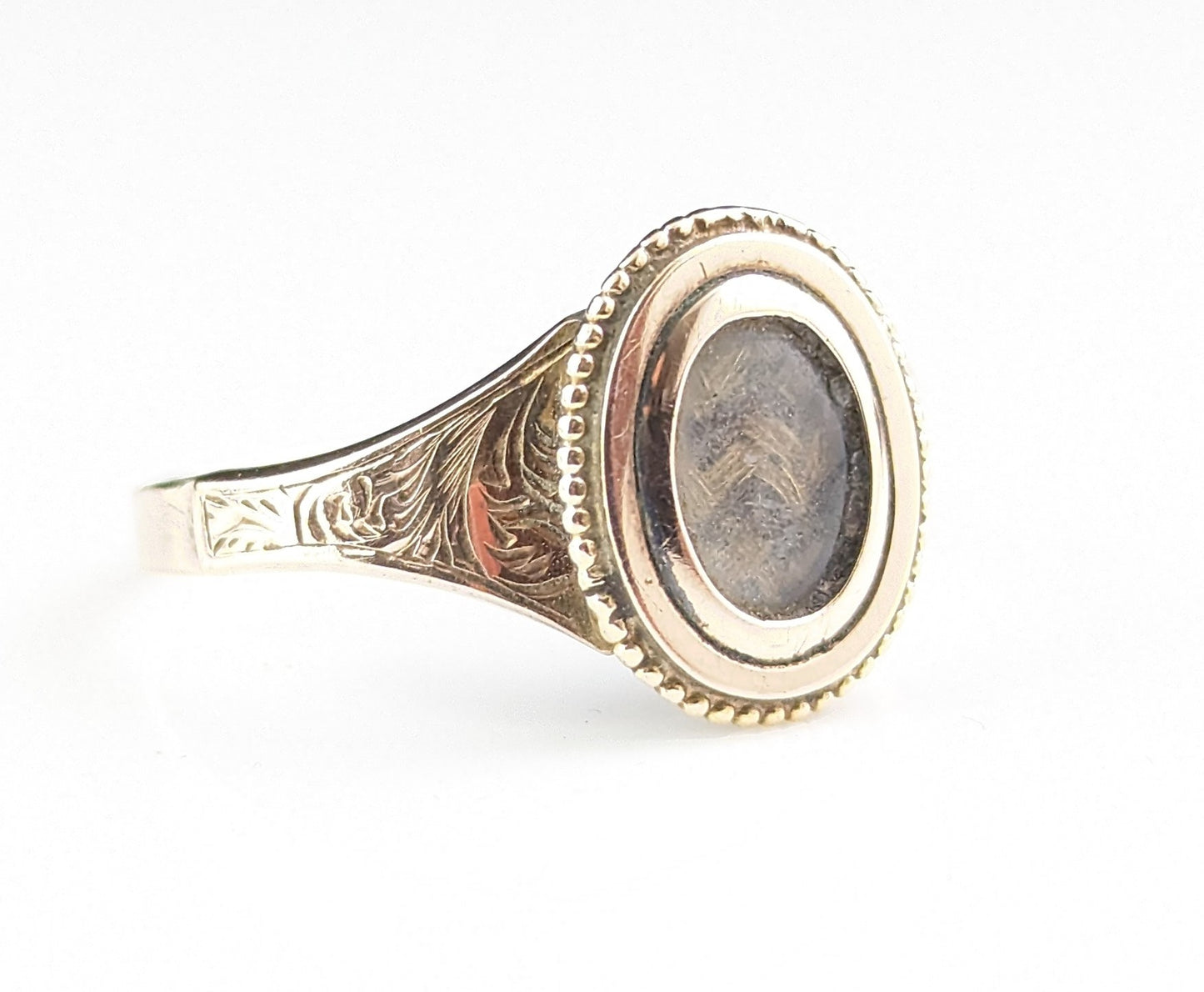Antique Victorian 9ct gold and Hairwork mourning ring