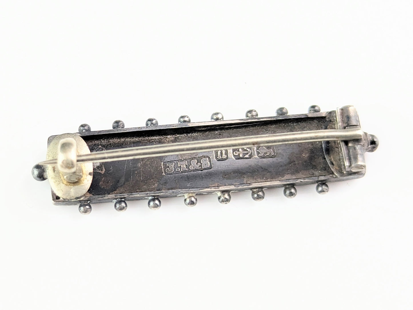 Antique sterling silver bar brooch, leaves, Aesthetic Victorian