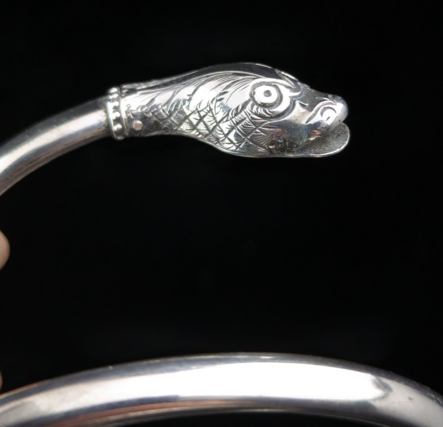 Antique Art Deco silver coiled snake arm bangle, bracelet
